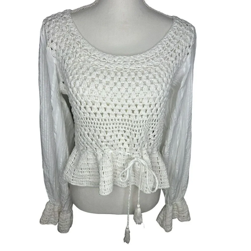 FREE PEOPLE Women’s Megan Crochet Top Shirt Sz Large Boho